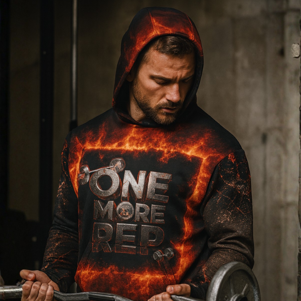 27One More Rep OS Hoodie Front Gym Black Barbell 2