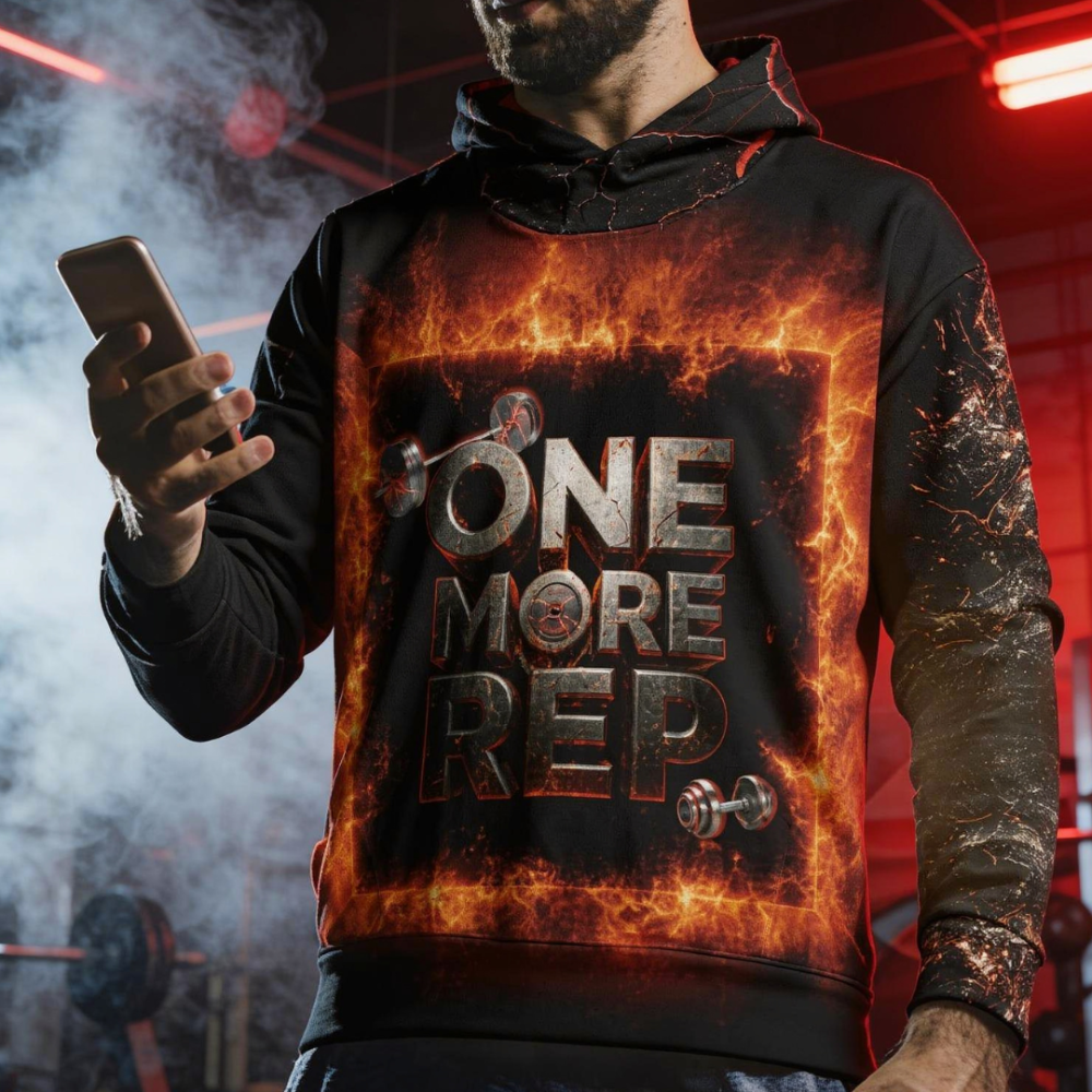 27One More Rep OS Hoodie Front Gym Black Bright