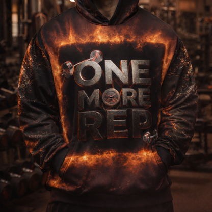 One More Rep OS Hoodie Front Gym Red Scene