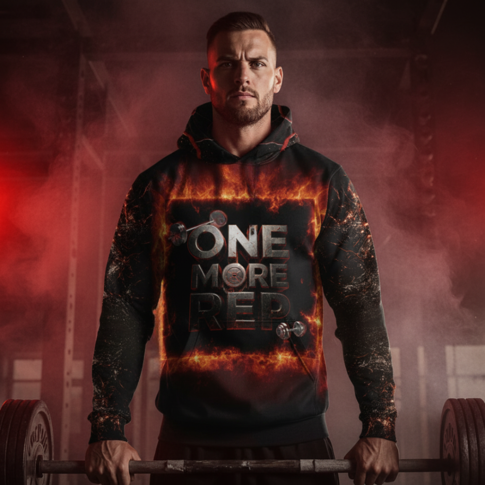 One More Rep OS Hoodie Front Gym Red Smoke